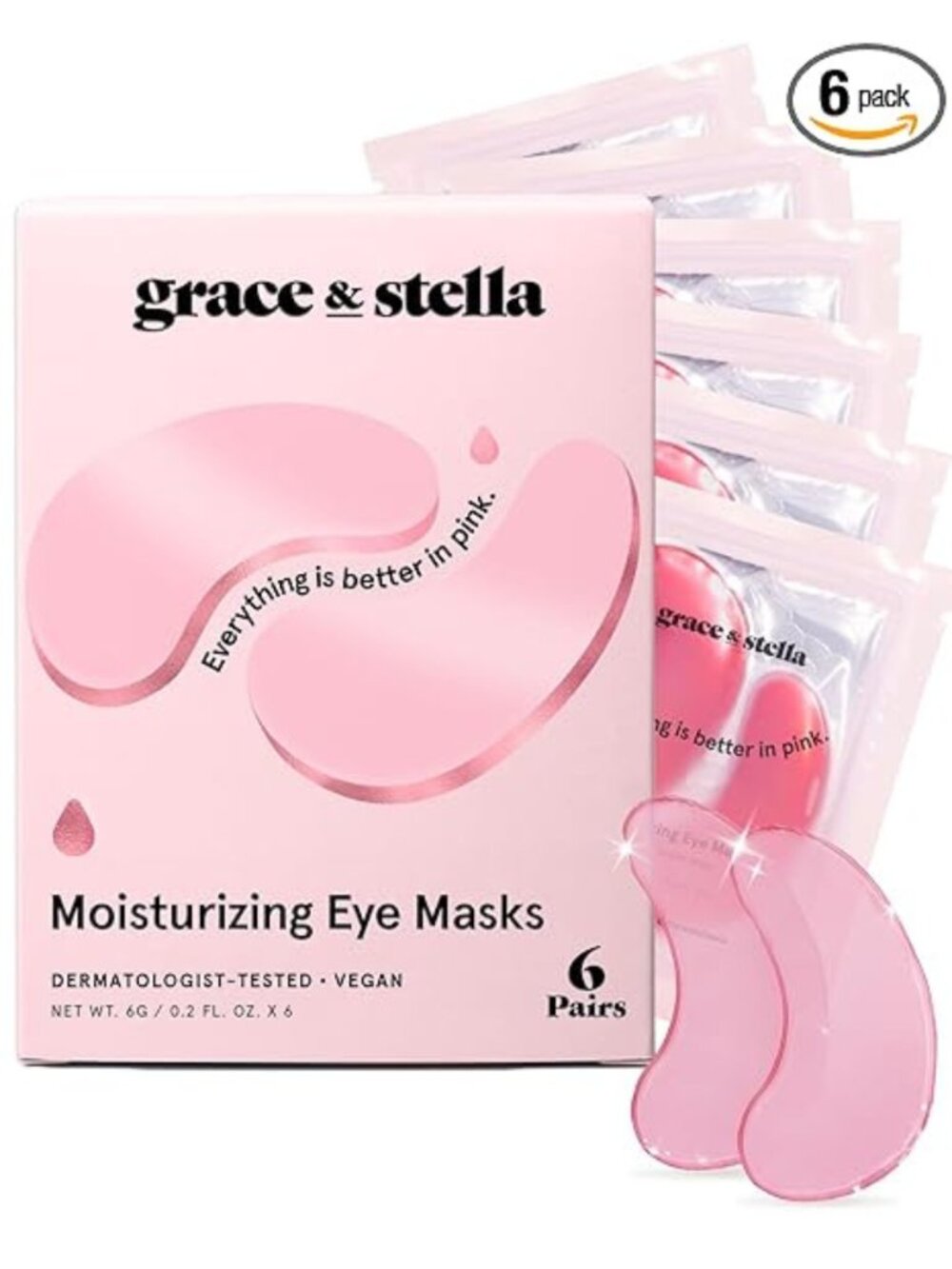 grace & stella Under Eye Masks Pink Gel Patches Dark Circles Puffy Eyes 6 Pairs